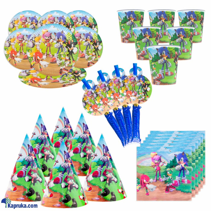 5 In 1 Sonic Birthday Decorations With 6 Plates, Cups, Hats Napkins And Blow Outs Whistles AJ0332 Online at Kapruka | Product# partyP00186