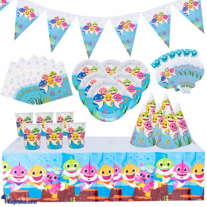 7 In 1 Baby Shark Birthday Decorations With Birthday Flags, 6 Hats, Plates , Napkins, Blow Outs Whistles And Table Cloth- AJ0571 Online at Kapruka | Product# partyP00192