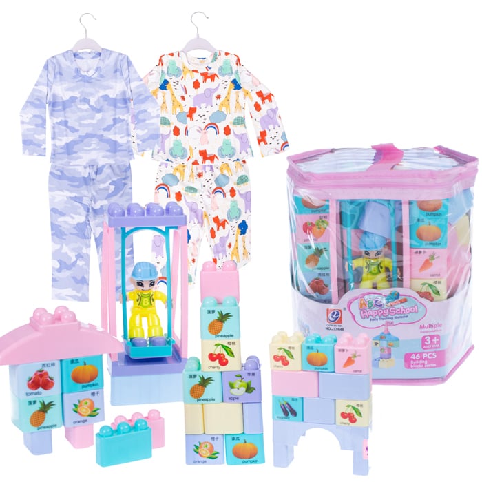 Sweet Dreams Gift Pack For Kids.two Kids Pijama Set,happy School 46 Pcs Block Set Online at Kapruka | Product# clothing05468