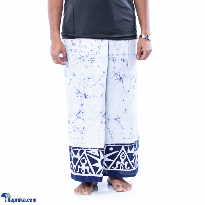 Hand Craft Batik Sarong Blue Border Online at Kapruka | Product# clothing05481