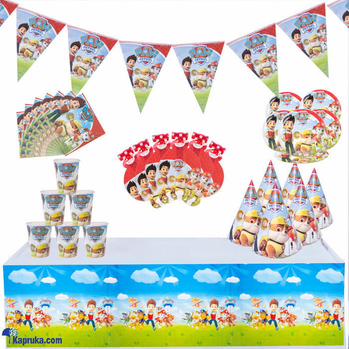 7 In 1 Paw Petrol Birthday Decorations With Birthday Flags, 6 Hats, Plates , Napkins, Blow Outs Whistles And Table Cloth AJ0500 Online at Kapruka | Product# partyP00196