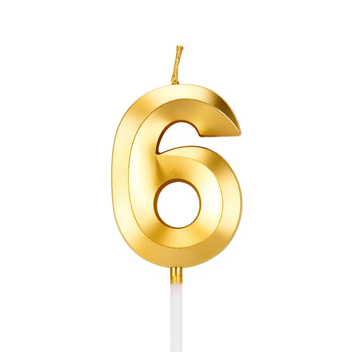 Number 6 Smokeless Candle For Birthday, Anniversary, Cake Topper ( 5cm) - Gold Online at Kapruka | Product# candles00141