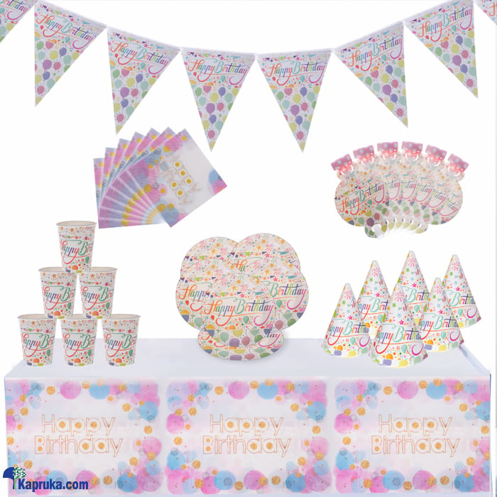 7 In 1 Pink Birthday Decorations With Birthday Flags, 6 Hats, Plates , Napkins, Blow Outs Whistles And Table Cloth - AJ0614 Online at Kapruka | Product# partyP00197