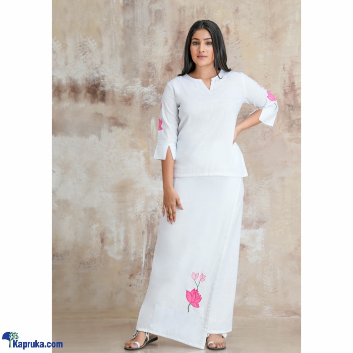 Linen Lungi Kit With Lotus Embroidery- White Online at Kapruka | Product# clothing05826