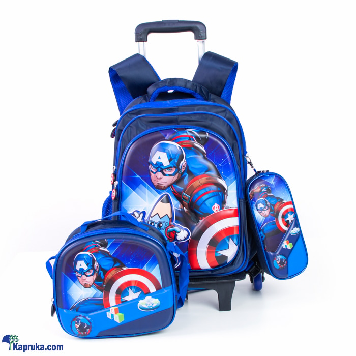 Captain America 3 In 1 Trolley Bag, 2 Way School Bag, Captain America Back Pack With Lunch Bag And Pencil Case Online at Kapruka | Product# childrenP0946