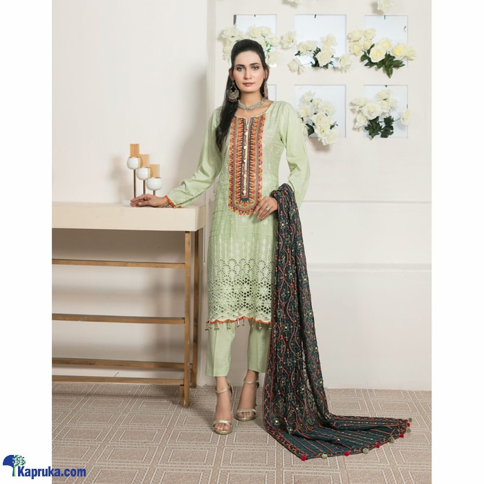 3 Piece Un- Stitched Fancy Polly Embroidered Chiffon Straight Cut Shalwars- 02 Online at Kapruka | Product# clothing06188