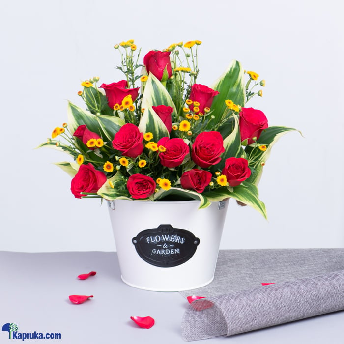 'love Is The Answer' 15 Red Rose Arrangement In A Metal Basket Online at Kapruka | Product# flowers00T1372
