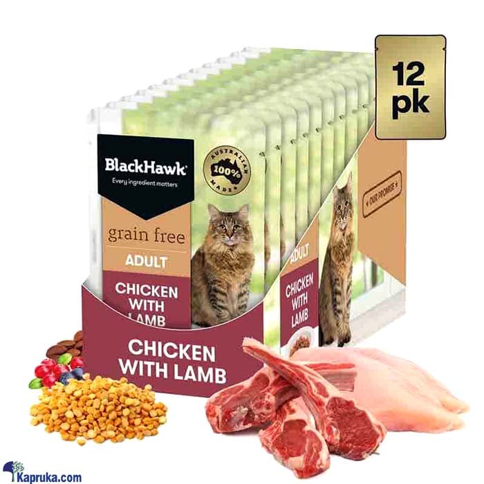 Black Hawk Adult Grain Free Wet Cat Food - Chicken With Lamb - 12 X 85g - BHC501- 12 Online at Kapruka | Product# petcare00118