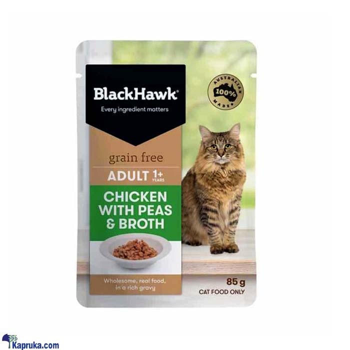 Black Hawk Adult Grain Free Wet Cat Food - Chicken With Peas Broth And Gravy Pouch - 85g - BHC502 Online at Kapruka | Product# petcare00124
