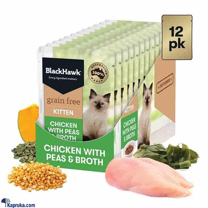 Black Hawk Wet Kitten Food - Chicken With Peas And Broth - 12 X 85g - BHC500- 12 Online at Kapruka | Product# petcare00119