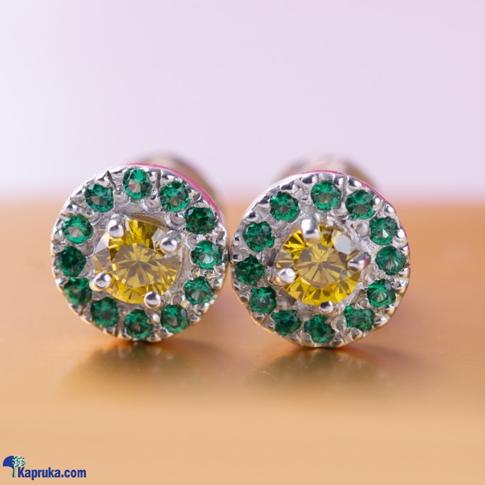 Round Center Stone Ear Stud In 925 Sterling Silver Studded With Colured Cubic Zirconia Stones Online at Kapruka | Product# fashion009995