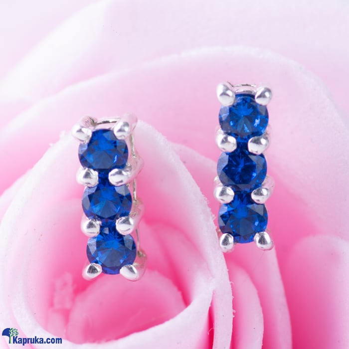 Block Ear Stud In 925 Sterling Silver Studded With Synthetic Blue Stones Online at Kapruka | Product# fashion009991