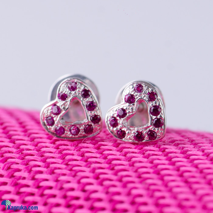 Heart Ear Stud In 925 Sterling Silver Studded With Pink Cubic Zirconia Stones Online at Kapruka | Product# fashion009993