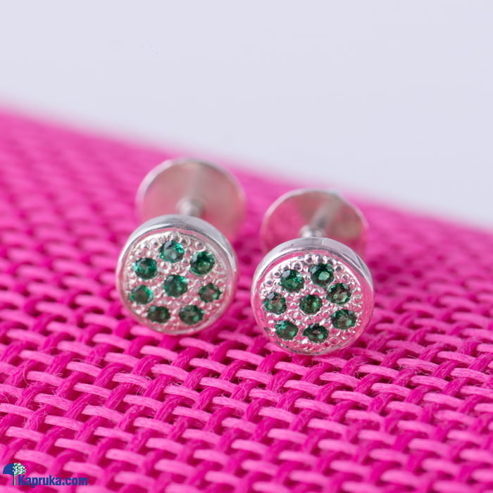 Round Ear Stud In 925 Sterling Silver Studded With Green Cubic Zirconia Stones Online at Kapruka | Product# fashion0010001