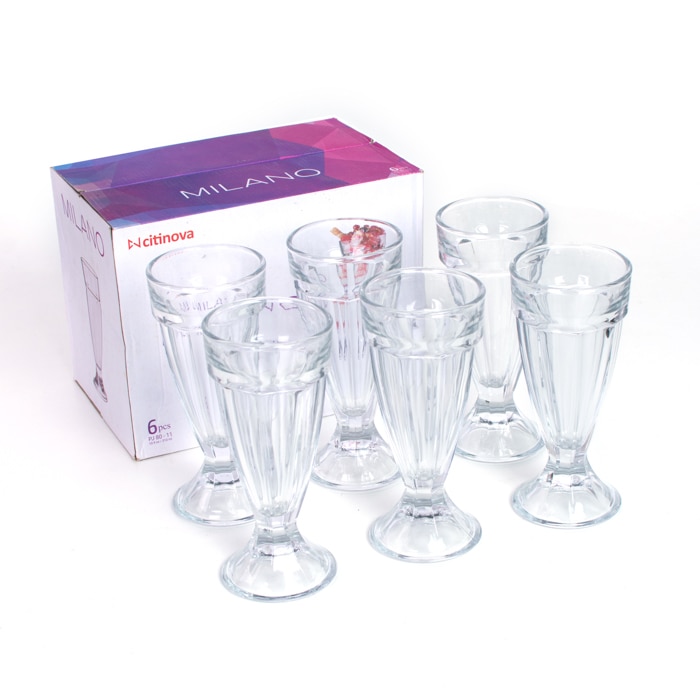 Footed Ice Cream Cups, Classic Sundae Style Glass Cups, Thick And Durable, For Sundaes, Milkshakes, Ices, Desserts, Set Of 6 Dessert Glasses. Online at Kapruka | Product# household00549