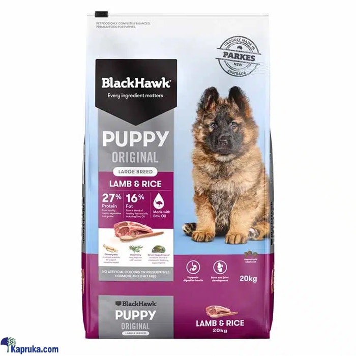 Black Hawk Dog Food Puppy Large Breed Lamb And Rice 20kg - BH487 Online at Kapruka | Product# petcare00175