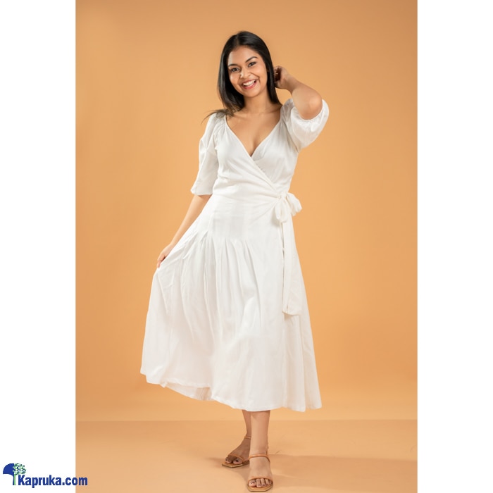 Esme Wrap Around Midi Dress- White- 5611 Online at Kapruka | Product# clothing06994