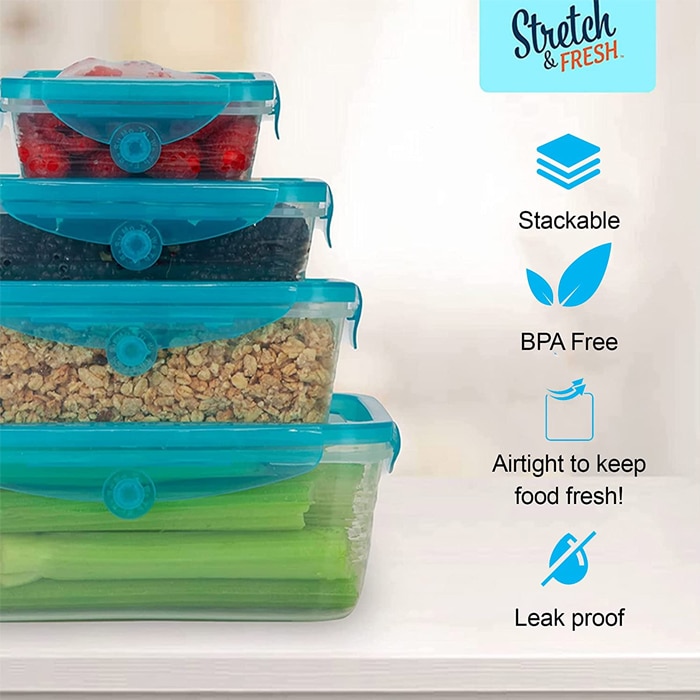 Stretch and fresh leak- proof food container set stackable, bpa- free silicone w/ airtight lids for solids, soups and sauces, freezer- safe great for mea Online at Kapruka | Product# household00732