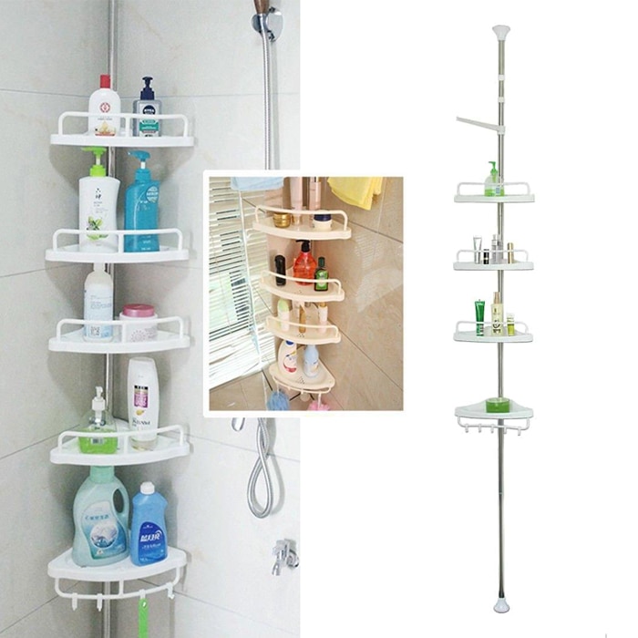 Shower Rack Corner Shelf Adjustable Stainless Steel Telescopic Corner Shelves 4 Tier Bathroom Organiser Online at Kapruka | Product# household00762
