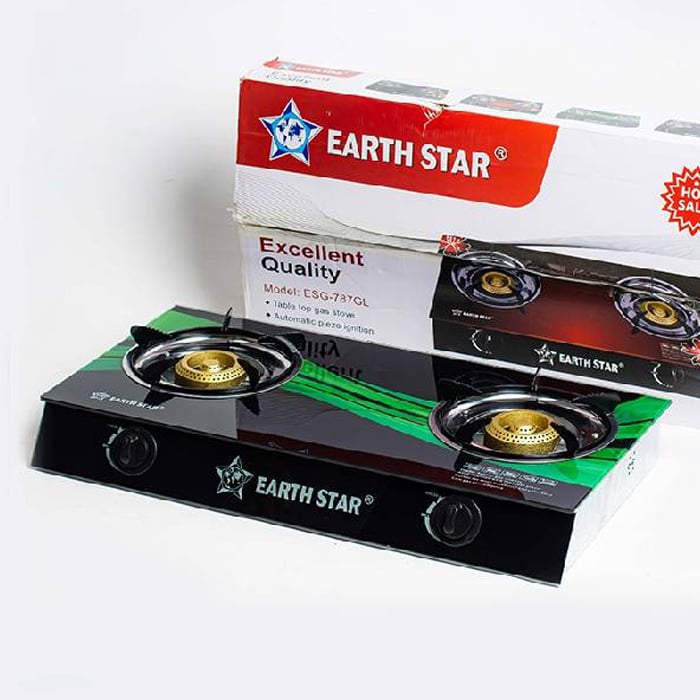 Earth Star 2 Burner Glass Top Cooker - Free Gas Regulator Kit Online at Kapruka | Product# household00767