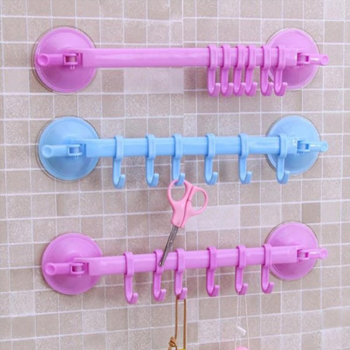 6 Hooks Home Bathroom Kitchen Wall Suction Cup Towel Clothes Hanger Rack Holder Online at Kapruka | Product# household00890