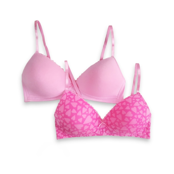 Ginger - 2 Pack - Triangle Padded Non Wired Bra In Pink Hearts - Pink Sol Combo Online at Kapruka | Product# clothing07249