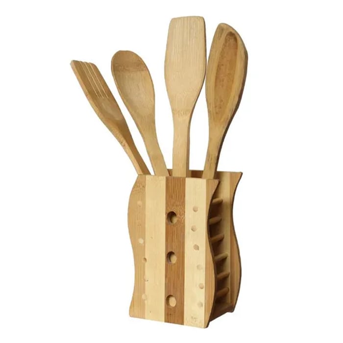 5- Piece Wooden Cutlery Set With Spoon Holder Online at Kapruka | Product# household00920