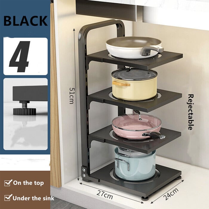4 Tiers Saucepan Pot Organiser Rack Stand Adjustable Cookware Kitchen Storage Online at Kapruka | Product# household00916