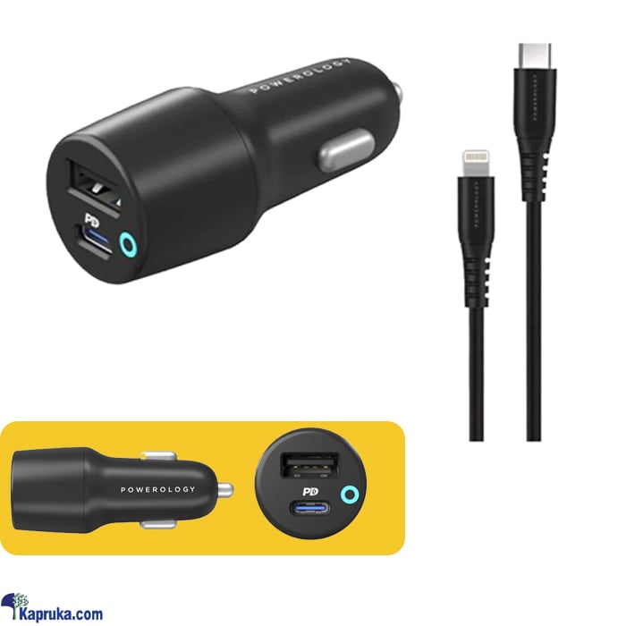 Powerology 32W Dual Port USB Car Charger With Type- C To Lightning Cable Online at Kapruka | Product# automobile00575