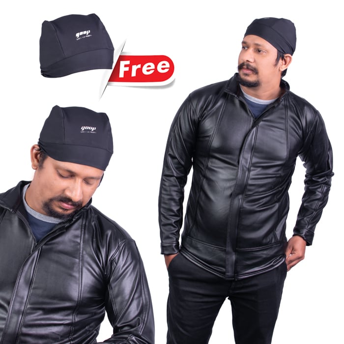 Unisex Riding Leather Slim Fit Jacket Black with Free Helmet Cap Jacket Size Small Online at Kapruka | Product# automobile00585_TC1