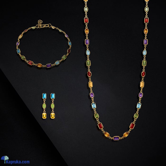 Tash Gem And Jewellery Multi Coloured Oval And Rectangle Set Online at Kapruka | Product# jewelleryTGJ014