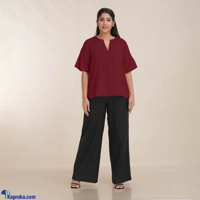 Maroon Slab Linen Cotton Pintuck Top Online at Kapruka | Product# clothing07606
