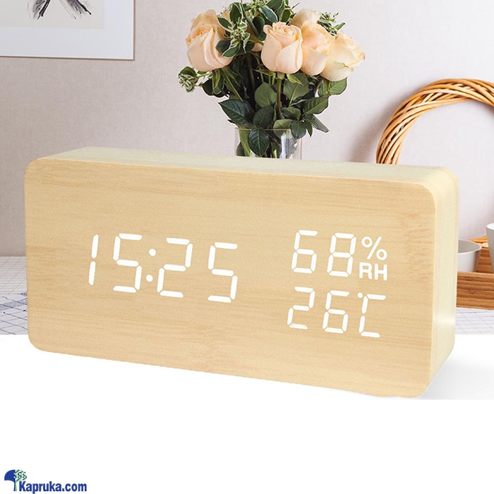 Digital Wooden Alarm Clock - Digital Alarm For Table- Date Temperature Humidity Display Online at Kapruka | Product# household001006