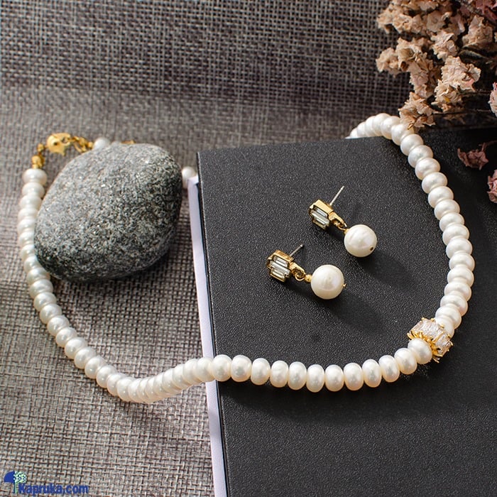 STONE N STRING FRESH WATER PEARL CUBIC ZIRCONIA NECKLACE SET - E04334 AND D4275 Online at Kapruka | Product# stoneNS0446
