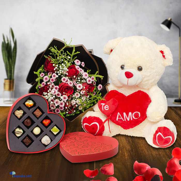 Sweetheart Sentiments Collection - Heart Shape Chocolate, Teddy With Flower Bouquet Online at Kapruka | Product# combochtefl1