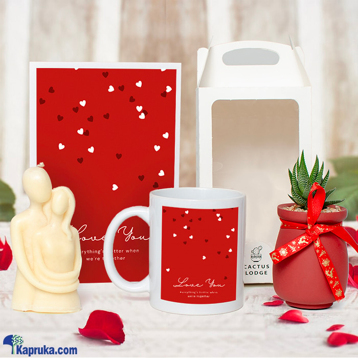 Romantic Radiance - Scented Candle With Cactus Plant , Mug And Greeting Card Combo Offer Online at Kapruka | Product# combogifl2
