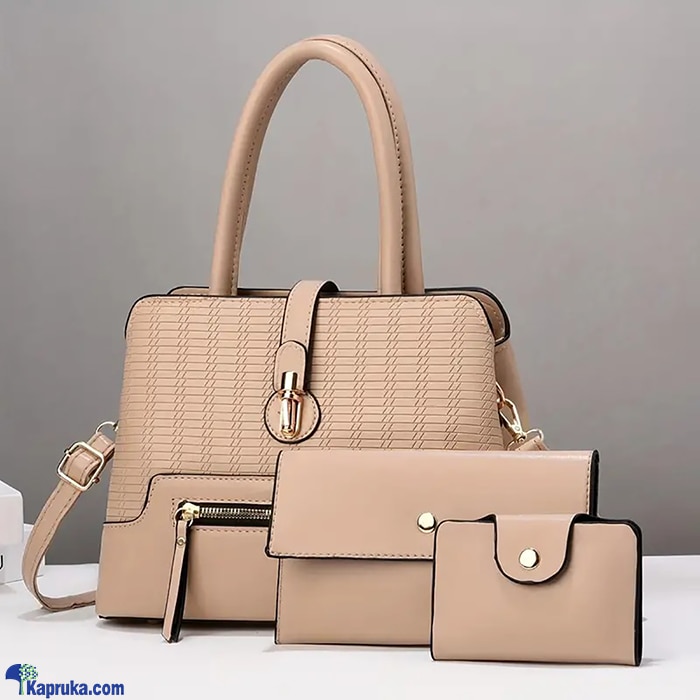 SHOULDER BAG TOP HANDLE SATCHEL BAGS PURSE SET 3PCS- BEIGE Online at Kapruka | Product# fashion0010195
