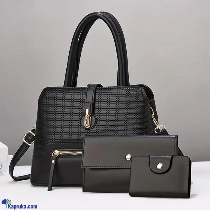 SHOULDER BAG TOP HANDLE SATCHEL BAGS PURSE SET 3PCS- BLACK Online at Kapruka | Product# fashion0010192