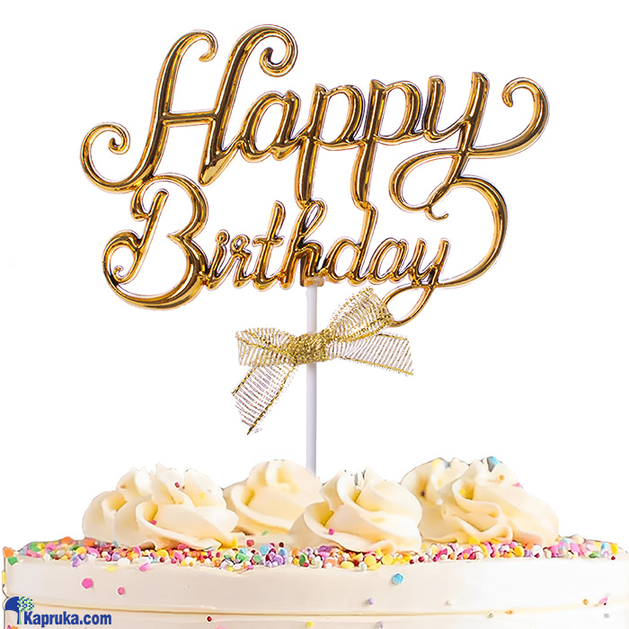 Happy Birthday Cake Topper With Ribbon - Gold Online at Kapruka | Product# partyP00205