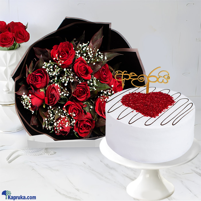 Rose Radiance Adarei Bliss Duo- Cake With 12 Red Rose Boquet Online at Kapruka | Product# combockfl4