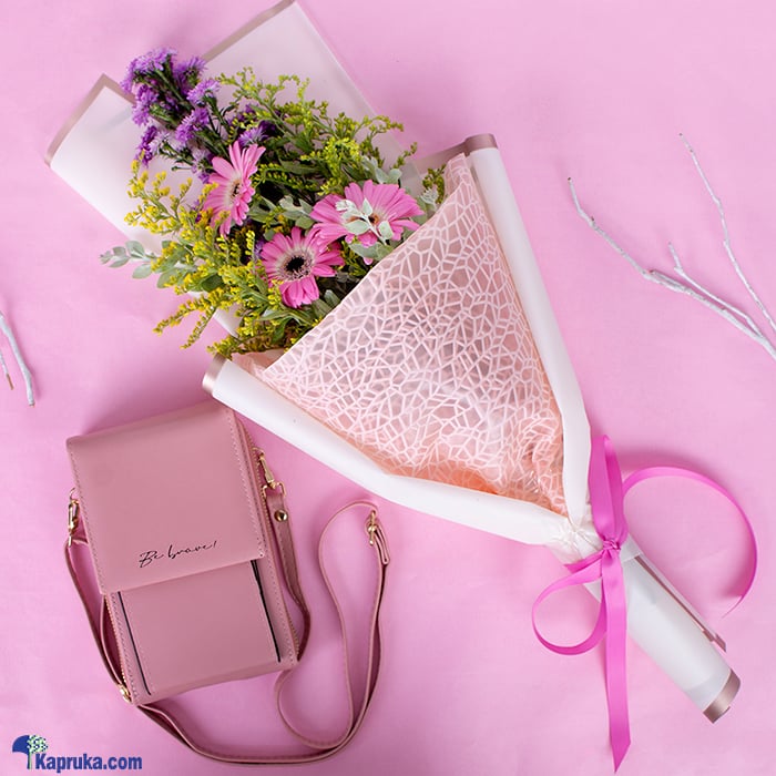 Pink Perfection Combo Gift Set - Shoulder Bag With Flower Bouquet - Gift For Birthday , Gift For Her Online at Kapruka | Product# combogifl4