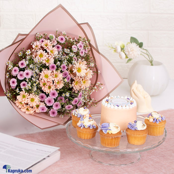 Mother's Day Floral Fiesta Bento Cake With Five Cupcakes Combo Pack Online at Kapruka | Product# combockfl8