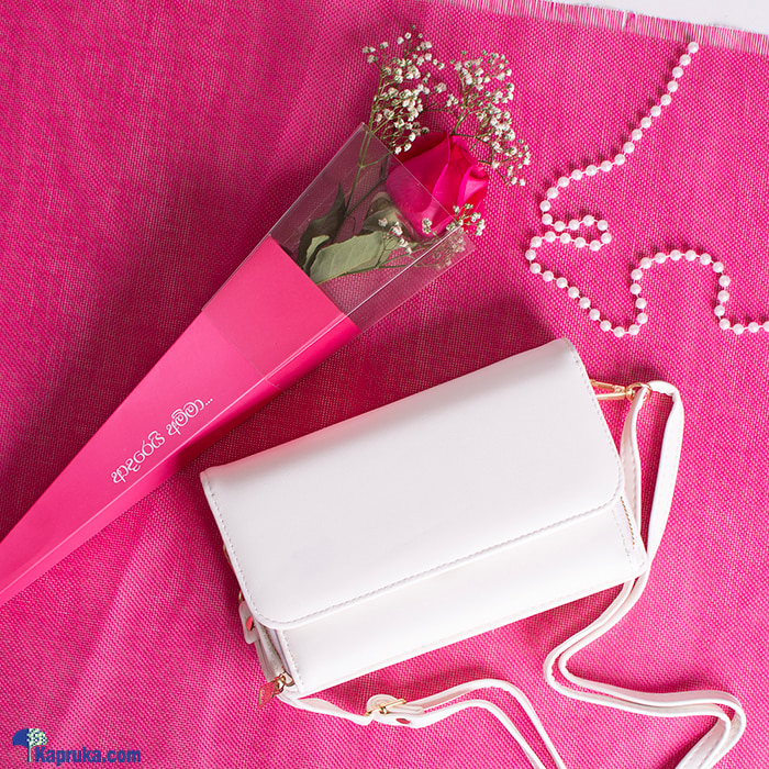 Elegant Mother's Day Duo - Adarei Amma Single Pink Rose With Shoulder Bag Online at Kapruka | Product# combogifl8