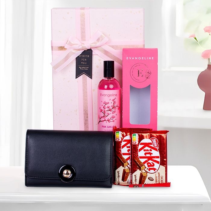 Kit Kat Glamour For Her - GIFT SET FOR HER, GIFT FOR BIRTHDAY ,EVANGELINE PERFUME,FASHION FABLE WALLET Online at Kapruka | Product# fashion0010340