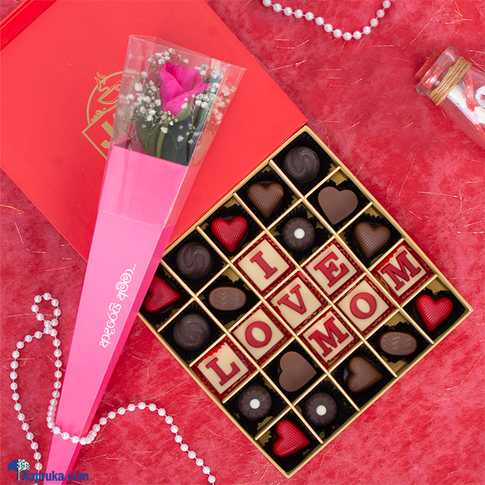 Adarei Amma Delight Duo - Java 'I Love You' 25 Piece Assorted Chocolates With Free Single Pink Rose Online at Kapruka | Product# combogifl12