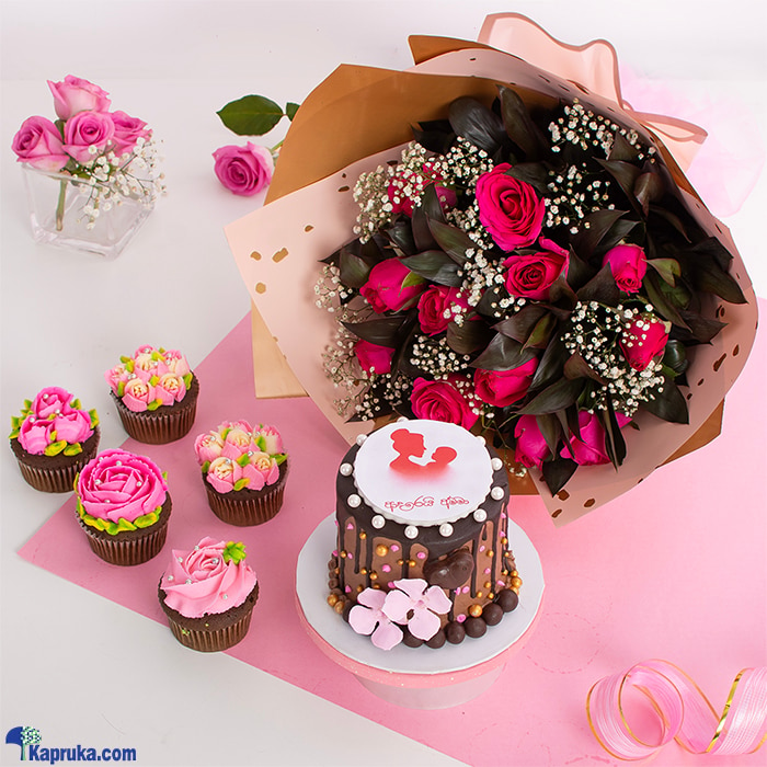 'ආදරෙයි අම්මා' Sweet Moments Mother's Day 12 Pink Rose Boquet With Chocolate Bento Online at Kapruka | Product# combockfl11