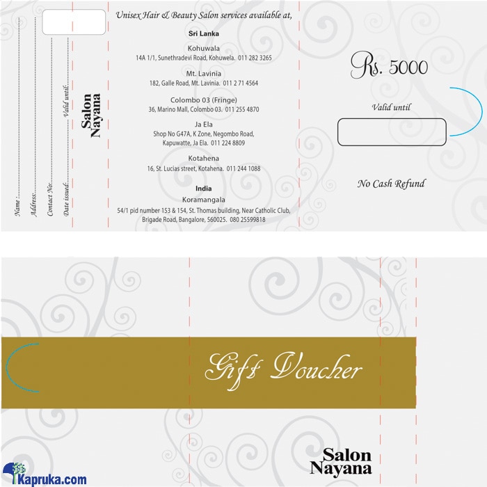 Rs 5000 Salon Nayana Gift Voucher Online at Kapruka | Product# giftVoucher00N2