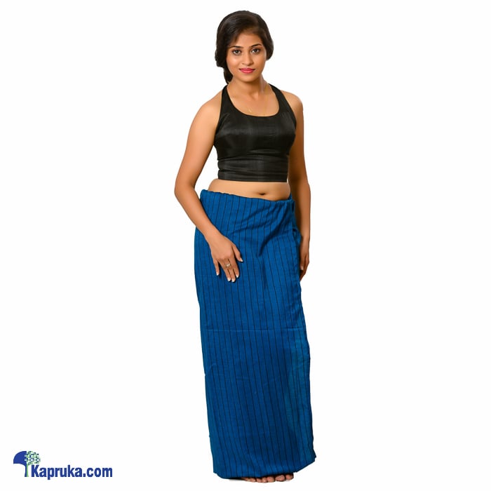 Kamba Peacock Blue And Black Strips Lungi With Blouse Materiel Online