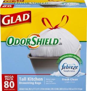 Glad OdorShield Tall Kitchen Drawstring Trash Bags, Fresh Clean, 13 Gallon, 80 Count Online at Kapruka | Product# gsitem762