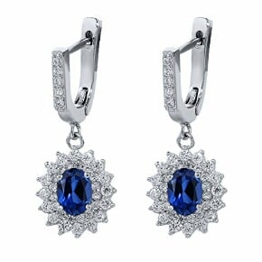 6.48 Ct Oval Blue Created Sapphire 925 Sterling Silver Dangling Earrings Online at Kapruka | Product# gsitem852